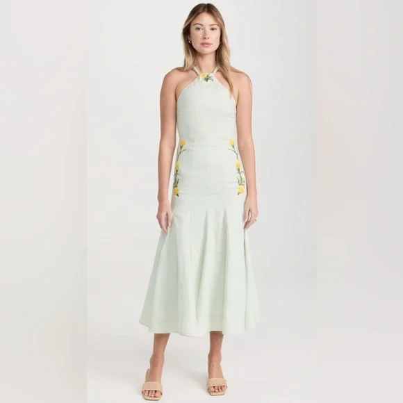 Fanm Mon | Dresses | Fanm Mon Sabrina Linen Midi Dress Mint Green With  Yellow Floral Embroidery M6 | Poshmark